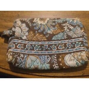 Vera Bradley Java Blue 7"x4"x2" Quilted Cosmetics Bag With Zipper Lined Retired
